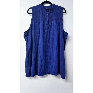 TORRID Blue Sleeveless 100% Cotton 1/3 Button-Up Tunic Shirt (5)
